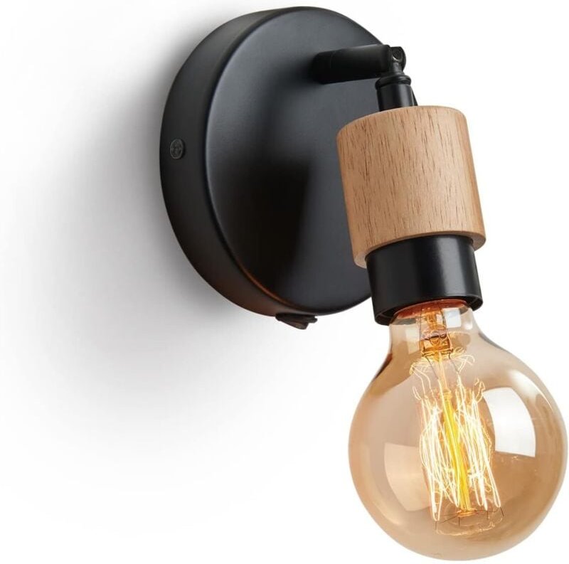Vintage-Wandleuchte aus Holz im Industriestil für den Innenbereich, 360° drehbare Retro-Wandleuchte mit E27-Schalter, Wa...