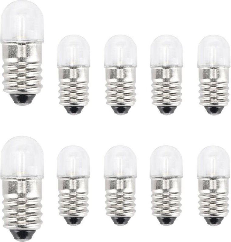 DC E10 LED Glühbirnen, 10 Stück E10 Ersatz Glühbirnen Miniatur Schraube LED Lampen 0.5Watt 65Lm (Warmweiß, 6V)