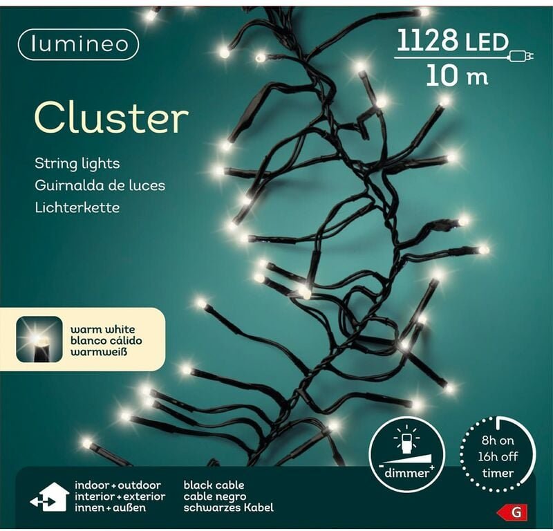 Lumineo LED Lichterkette Cluster 1.000 cm 1.128 Lichter warmweiß