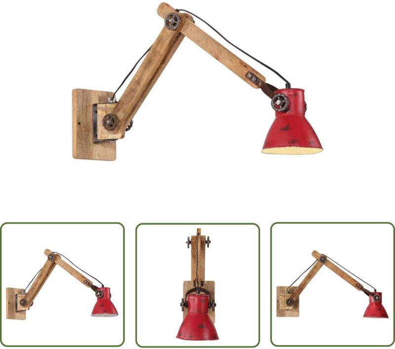 The Living Store Wandleuchte 25 W Rot 96x15x20 cm E27 - Industrielampen - Wandleuchte Rot - Eisenlampenschirm - Holzmöbe...