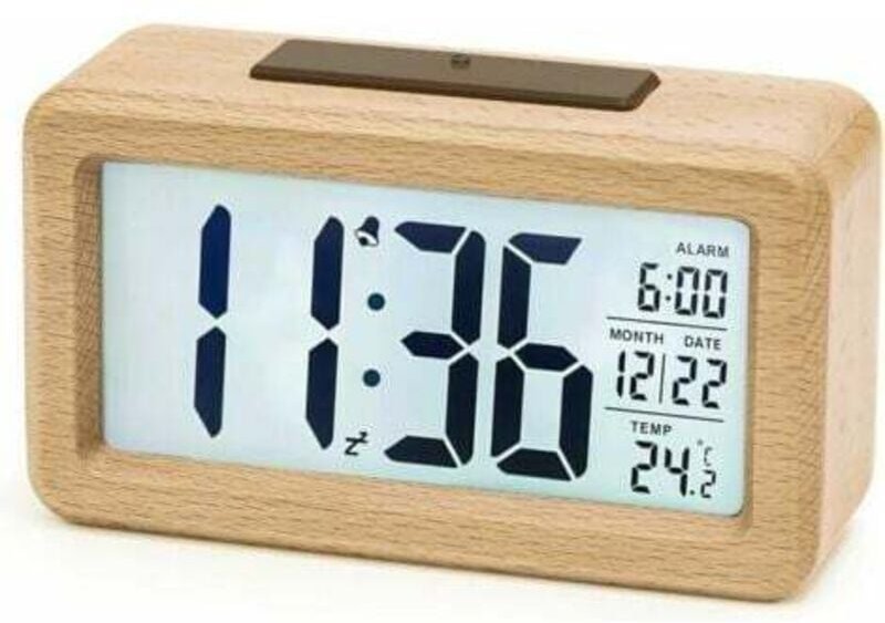 Digitaler Wecker aus Holz, LED-Wecker, nicht tickende Digitaluhr mit Datum, Temperaturanzeige, Schlummerfunktion, batter...