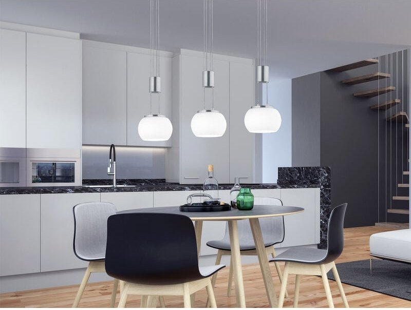 Led Pendelleuchte madison 3-flammig Silber mit Milchglas, Breite 82cm