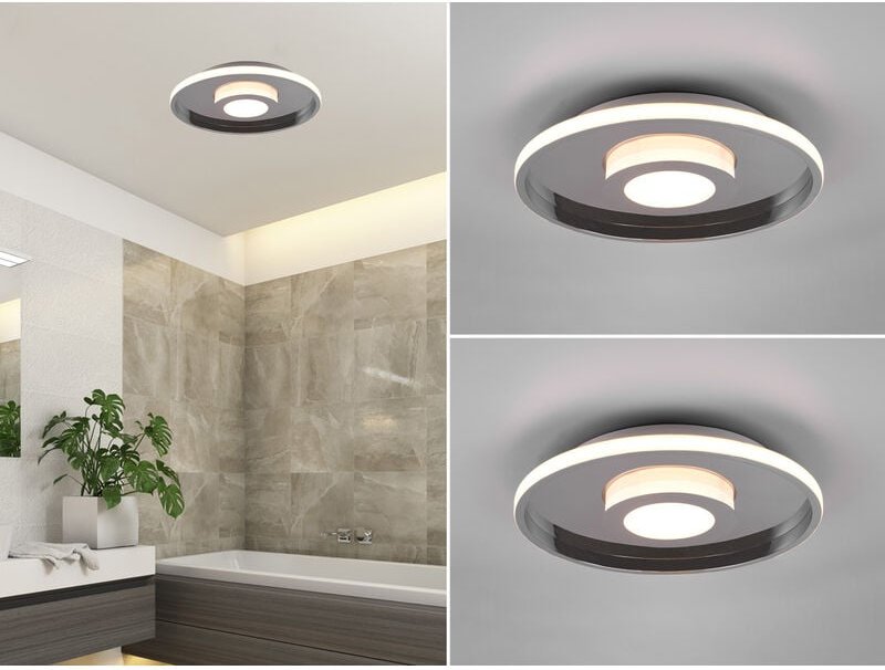 Led Deckenleuchte 2er Set Silber Chrom mit Switch Dimmer IP44, ø 30cm