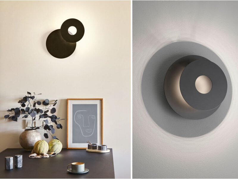 Led Wandleuchte hennes Schwarz rund mit verstellbarem Ring, ø 18cm