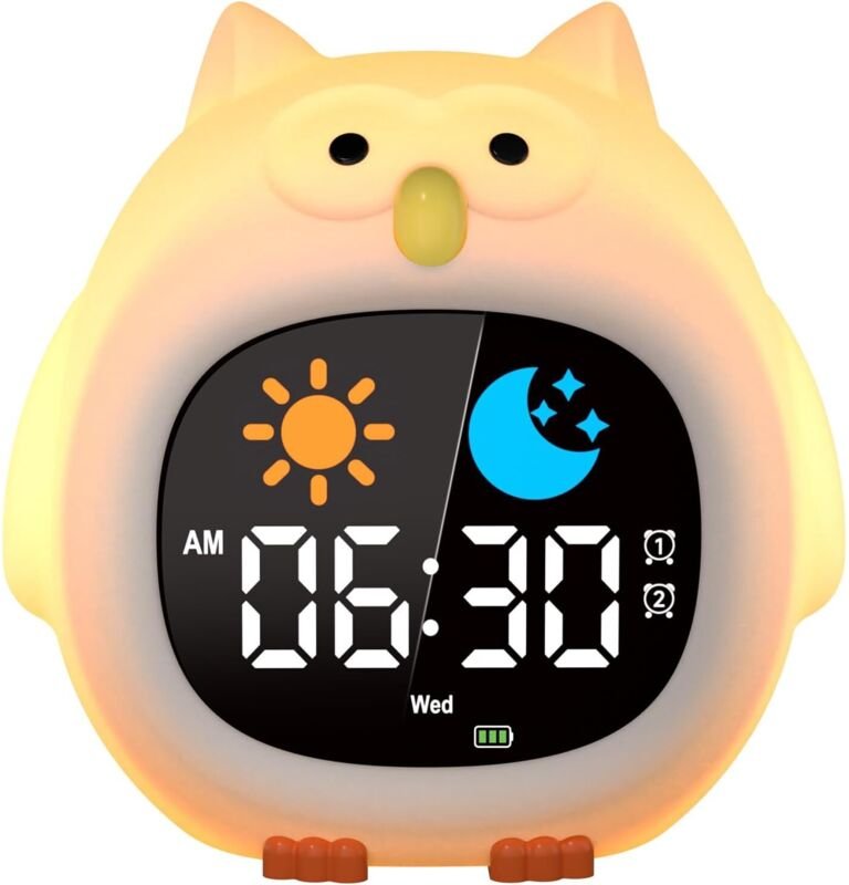 Pädagogischer Tag-/Nachtwecker für Kinder mit 2 Weckzeiten, 3 Weckintervallen, 12-/24-Stunden-Timer, einstellbarer Bilds...