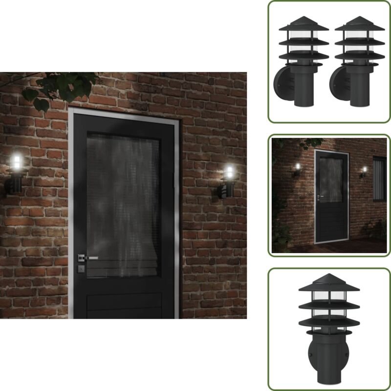 Außenwandleuchten 2 Stk. Schwarz Edelstahl - Outdoor-Beleuchtung - Wandleuchte - Gartenleuchte - Edelstahlleuchte - LED-...