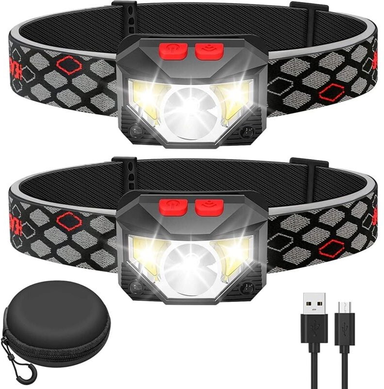 Vtizikl Lampe Frontale LED ,2 Pièces Super Lumineux Capteur De Mouvement Lampe, 1500 Lumens 10 Modes Torches Frontales 1...