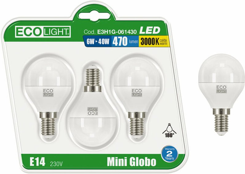 Kit 3 led -Glühbirnen in Miniglobo E14 Ecolight - 6W