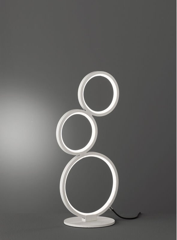Flache led rondo Ringleuchte Tischlampe Metall weiß matt, Höhe 45cm