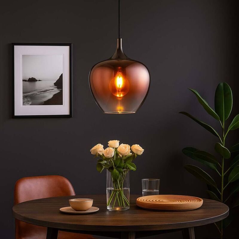 LED Hängeleuchte Glas kupfer Pendelleuchte Retro Esszimmerlampe schwarz-chrom, Metall, 1x 7W 630lm warmweiß, DxH 24x120 ...