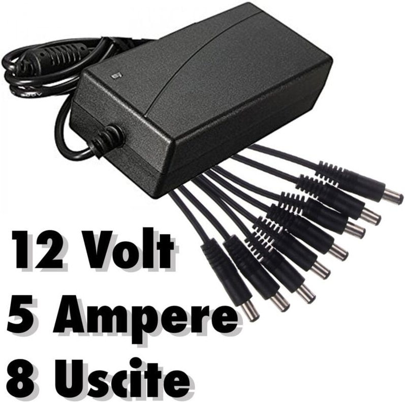 Trade Shop - Stabilisierter Stromversorgungstransformator 12V 5A 8 Ausgänge Kameras DVR-Streifen -