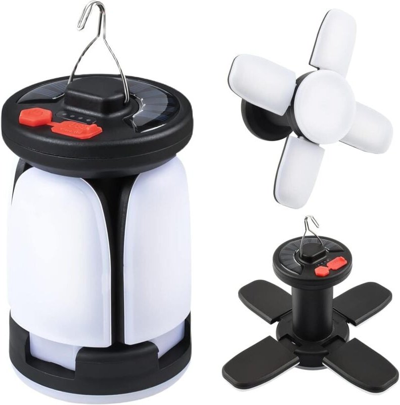 Thumbnail - Wiederaufladbare Solar-Campinglampe, 6 einstellbare Beleuchtungsmodi, tragbare Lampe, 10 Stunden+ Akkulaufzeit, faltbare...