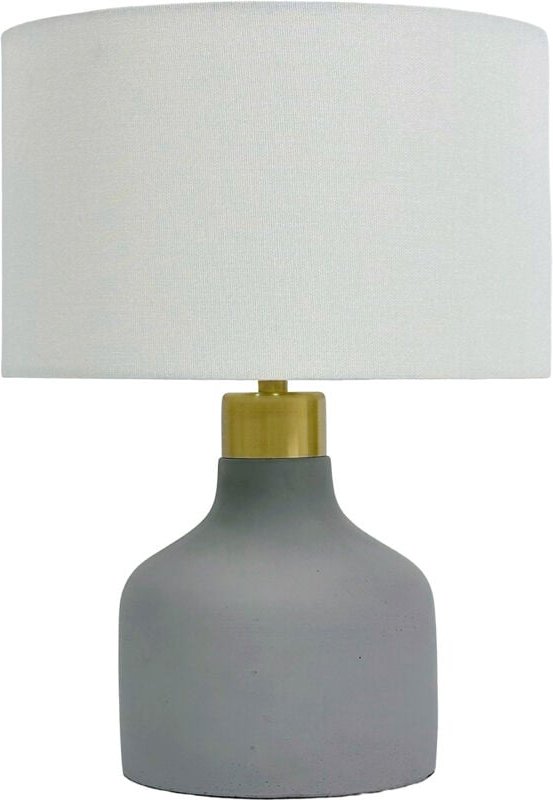 Relaxdays Tischlampe, Betonfuß, Stoffschirm, E27, HxD: 35 x 25 cm, Nachttischlampe mit Kabel, Schlafzimmer, grau/weiß