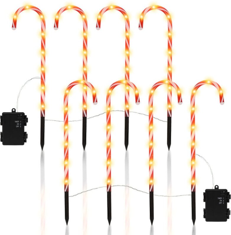 TolleTour 8er Set LED Zuckerstange Lichterkette Gartenleuchte Batteriebetrieben mit Timer für Außen Hof Rasen Weihnachte...