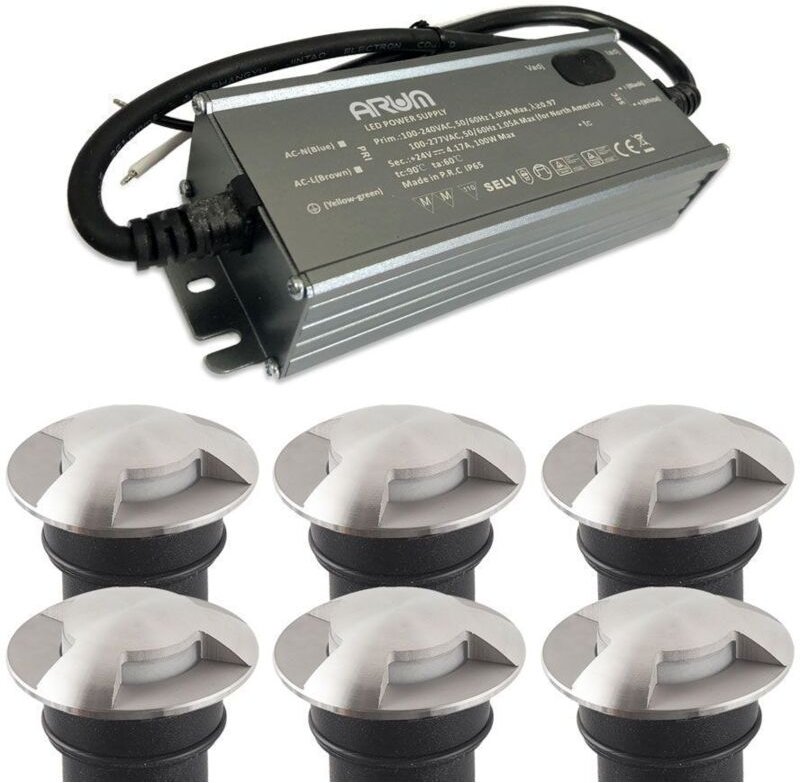 Set mit 6 Bodeneinbauleuchten 3 w Mini-CANYON IP67 12 v mit selv 50 w IP67-Transformator Farbtemperatur: 4000K neutralwe...