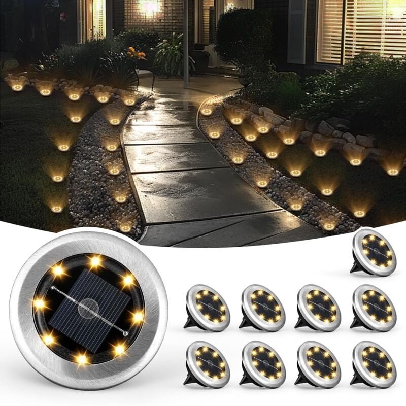10er-Pack Mini-Solarleuchten, wasserdicht, solarbetriebene Lichter für Garten, Terrasse, Hof, Weg, Auffahrt (Warmweiß)