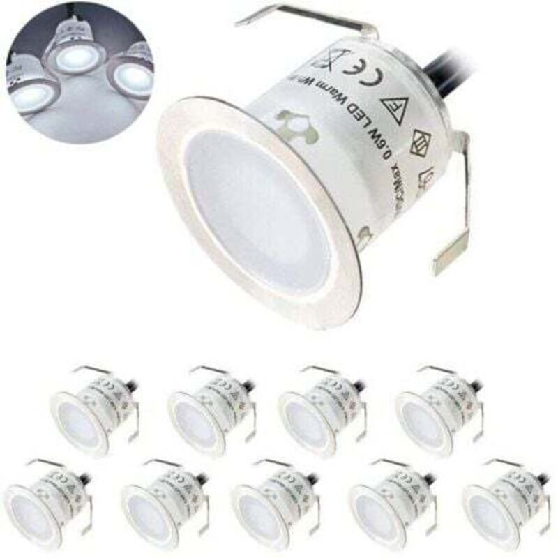 10er-Pack LED-Einbaustrahler für den Außenbereich, IP67 wasserdicht, warmweißes Licht 3000K, 32 mm, 0,6 W, DC12V Stehlam...
