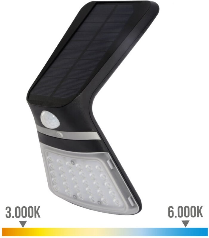 Thumbnail - EDM - Solar Wandleuchte, 35W, 430lm, wiederaufladbar, Anwesenheitssensor (2-8m), schwarz 10,5x13cm 31842