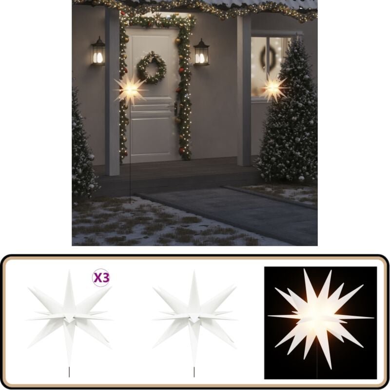 vidaXL LED-Weihnachtssterne 3 Stk. mit Erdspießen Faltbar Weiß 57 cm