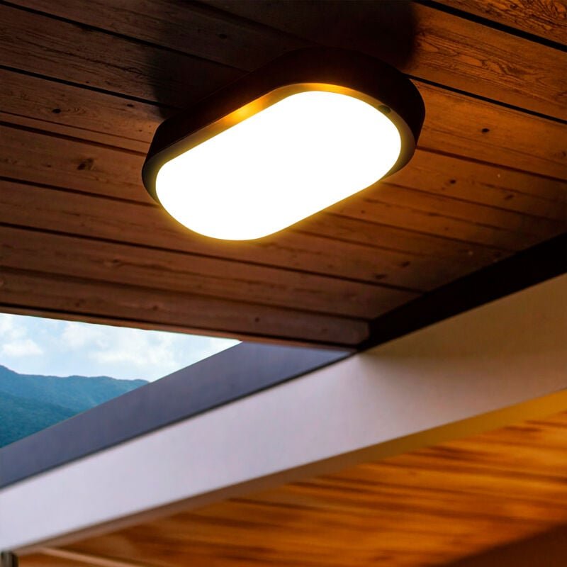 Efectoled - LED-Deckenleuchte 25W Oval für Aussen 96x198 mm IP65 Hublot Schwarz 3000K Warmweiß