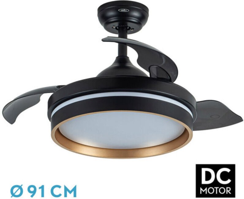Lüfter Dc Nalon 48w Schwarz/Gold 3Stufen 91d 4800lm 6vel 3000k,4500k,6000k Fernbedienung+Speicher+Timer - Fabrilamp
