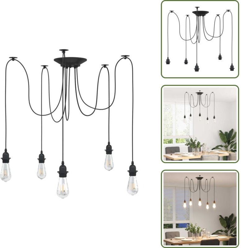 The Living Store Pendelleuchte mit 5 Fassungen E27 Schwarz Metall - Vintage-Design