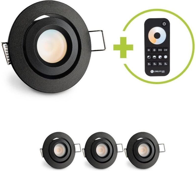 Einbaustrahler Mini schwenkbar Matera 3W CCT IP44 - Farbe: schwarz matt - Anzahl: 4x