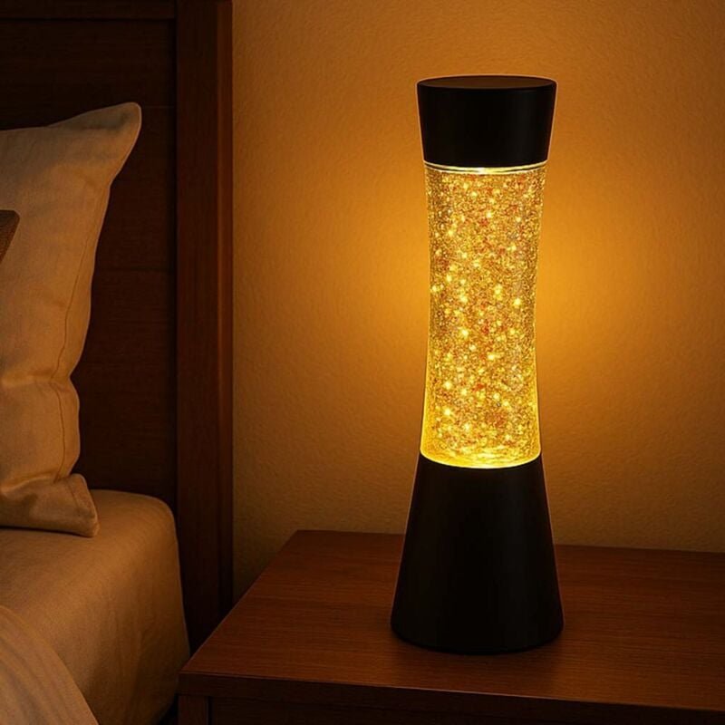 Led Lavalampe Glitzer Tischleuchte Glitzerlampe Dekoleuchte Glitterleuchte, Alu schwarz, 4W 26Lm warmweiß, DxH 11,2x39,3...