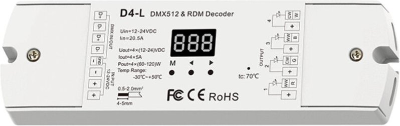 DMX512 Decoder 12-24V DC - 5A/Kanal - 4 Kanäle
