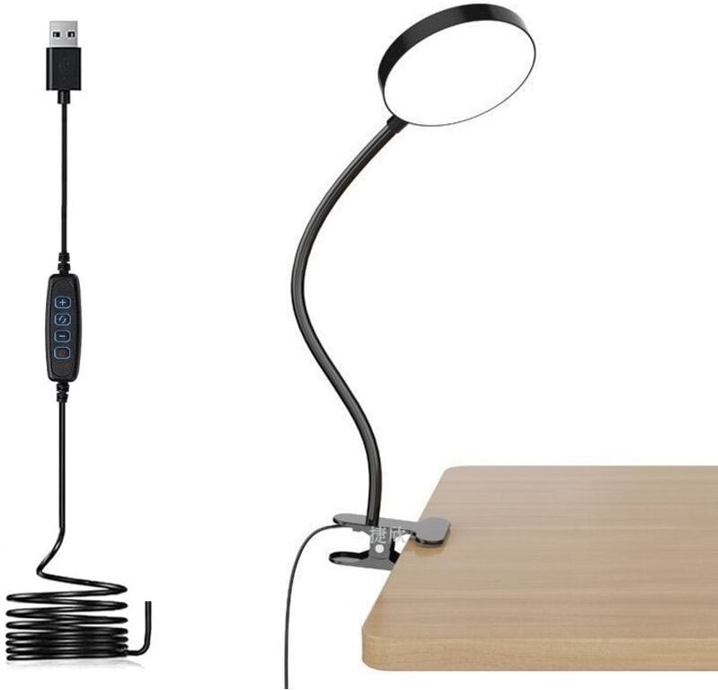 Klemmleuchte mit Adapter, 3 Farben und 10 Helligkeitsstufen, Schreibtischlampe mit USB-Kabel, Leselampe zum Lesen im Bet...