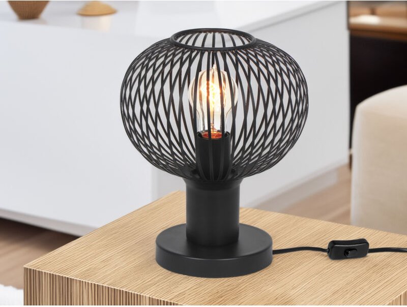 Thumbnail - Led Tischleuchte mit Gitter Lampenschirm Schwarz, Höhe 28cm