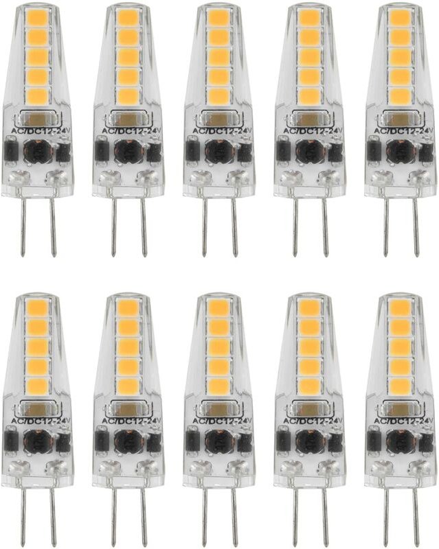 SJLERST Fafeicy 10 Stück G4 10 LED Silikon Glühbirnen, 2W 3000K 200lm AC 12‑24V Bi Pin Sockel Dimmbare Glühbirnen, 360-G...