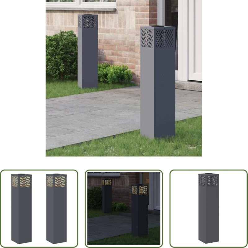 vidaXL Außenbeleuchtung - Solar LED Weg Licht 2 pcs Anthrazit Kalt gewalzter Stahl