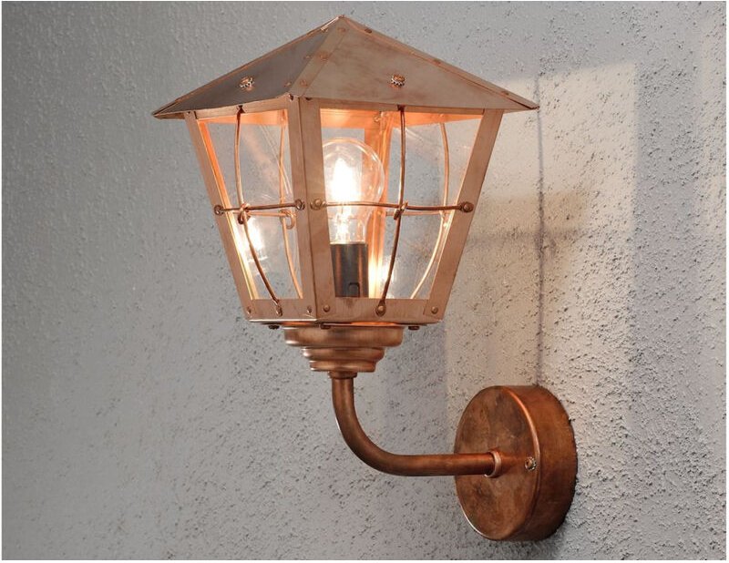 Edle Außenwandleuchte fenix, Laterne Kupfer massiv / Arylglas rauchfarben, E27