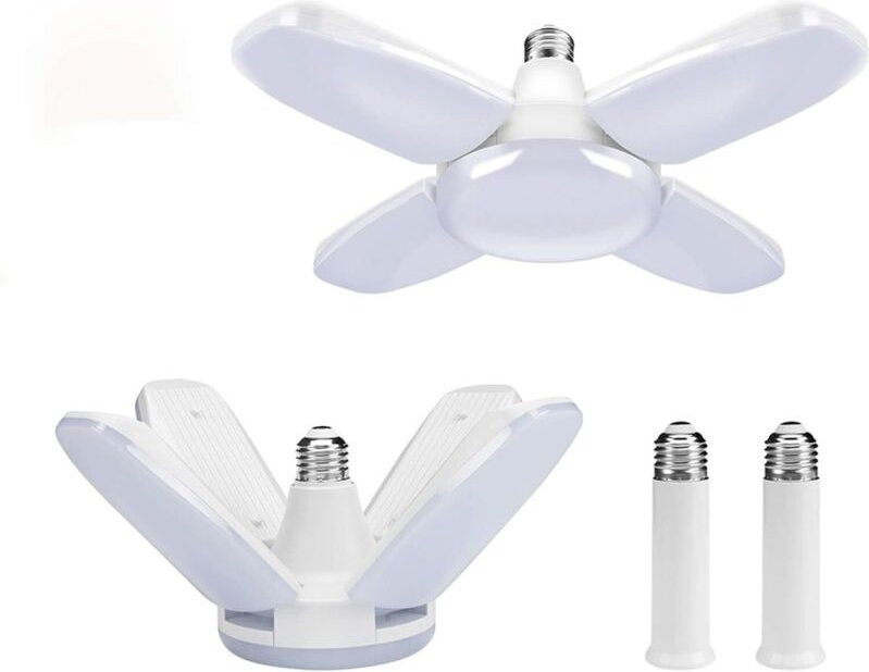 2er-Pack LED-Garagenleuchten, 60W E27 6000K Verformbare Werkstattlampe mit 4 verstellbaren Paneelen LED-Deckenleuchte fü...