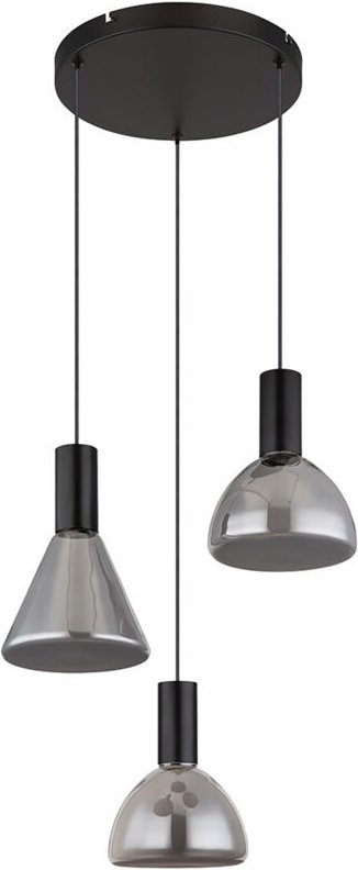 Pendelleuchte Esstischlampe Hängelampe 3 flammig Wohnzimmerlampe Rauchglas, Metall schwarz, 21W 1291lm warmweiß, DxH 42 ...