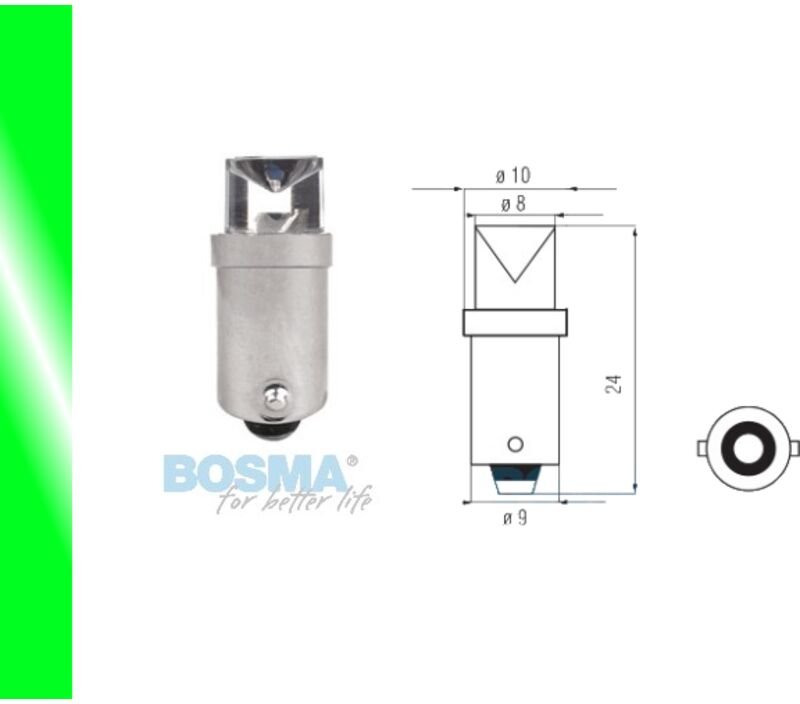 BOSMA Glühbirne 12V 1LED STANDARD BA9s GRÜN WEITSICHTBLATT