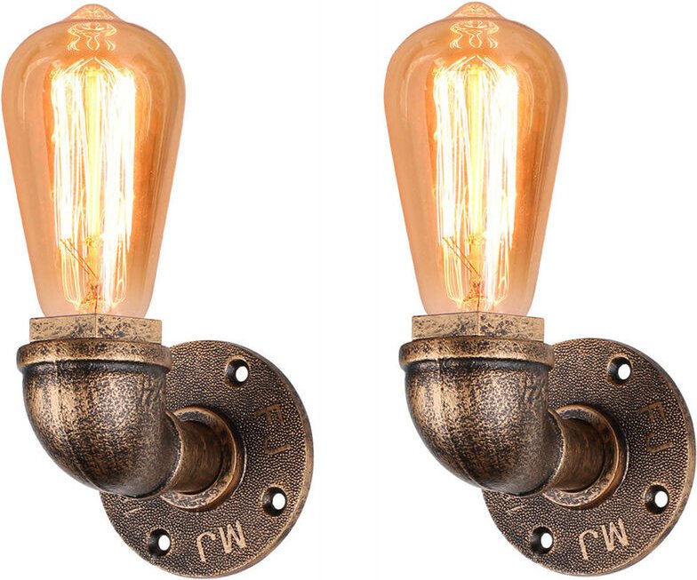 2Pcs Wandlampen E27 Retro Industrielle Wasserrohr Kreative Metall Beleuchtung Wandleuchte Restaurant Küche (Rost)