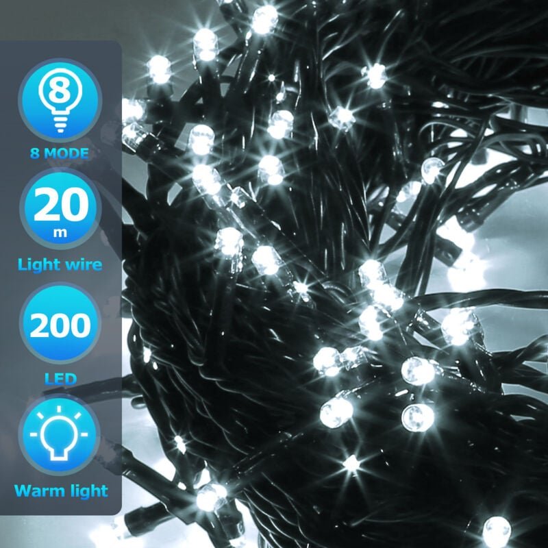Thumbnail - SWANEW 20M 200 LED Lichterkette 8 Lichtmodi Wasserdicht Party Garten Beleuchtung Innen Außen Weihnachten Hochzeit Deko K...
