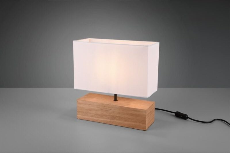 Rechteckige Tischlampe Woody Naturholz Weißer Lampenschirm Trio Lighting