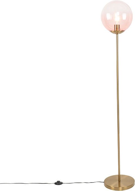 Art Deco Stehlampe Messing mit rosa Glas - Pallon Mezzi
