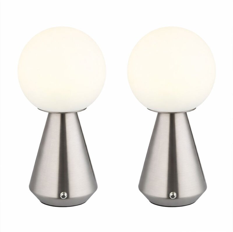 Tischleuchte Tischlampe Akku USB CCT dimmbar Nachttischleuchte Touchdimmer, Nickel opal, LED 1,5W 140Lm warmweiß-kaltwei...