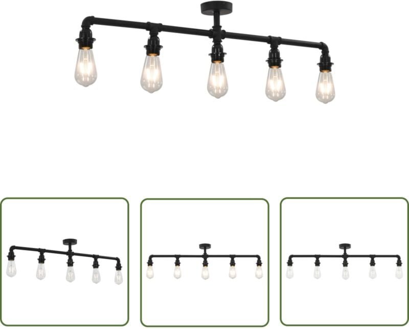 The Living Store Deckenleuchte Schwarz 5 x E27-Fassungen - Steampunk Lampe - Deckenlampe Schwarz - Wohnzimmer Deko - Ind...