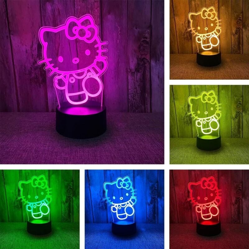 Katzen-Nachtlicht, 7-farbige LED-Katzen-Nachttischlampe mit intelligenter Touch-Steuerung, Kawaii-Schlafzimmerlampe, Geb...