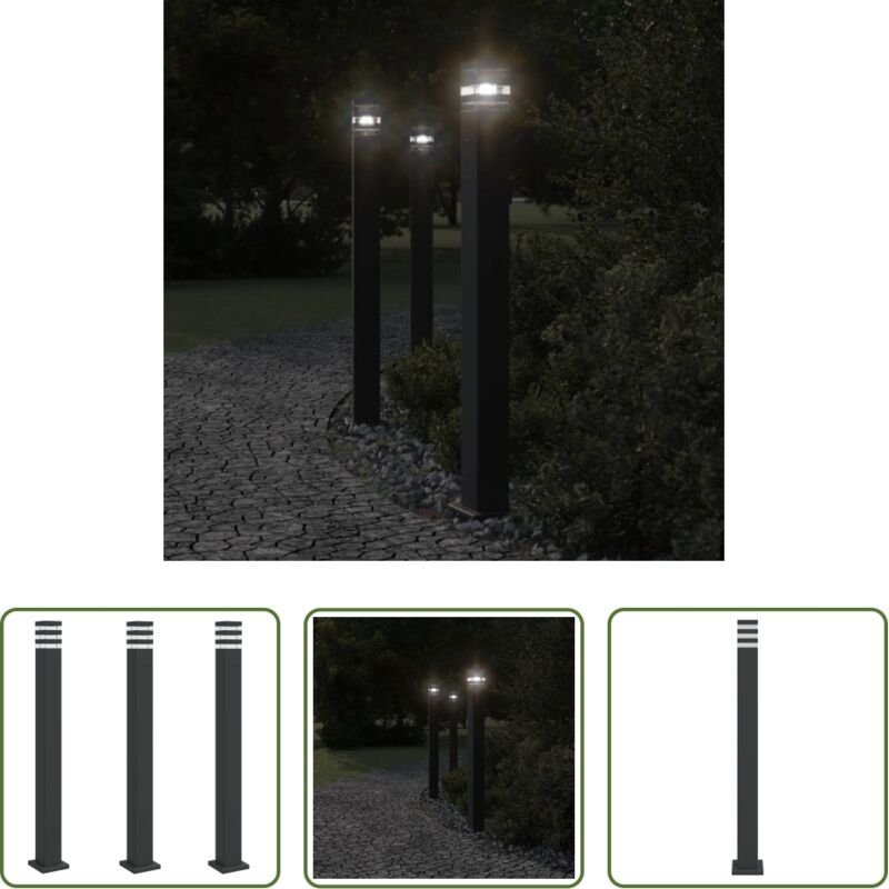 vidaXL Wegeleuchten - Wegeleuchten mit Steckdose 3 Stk. Schwarz 110 cm Aluminium