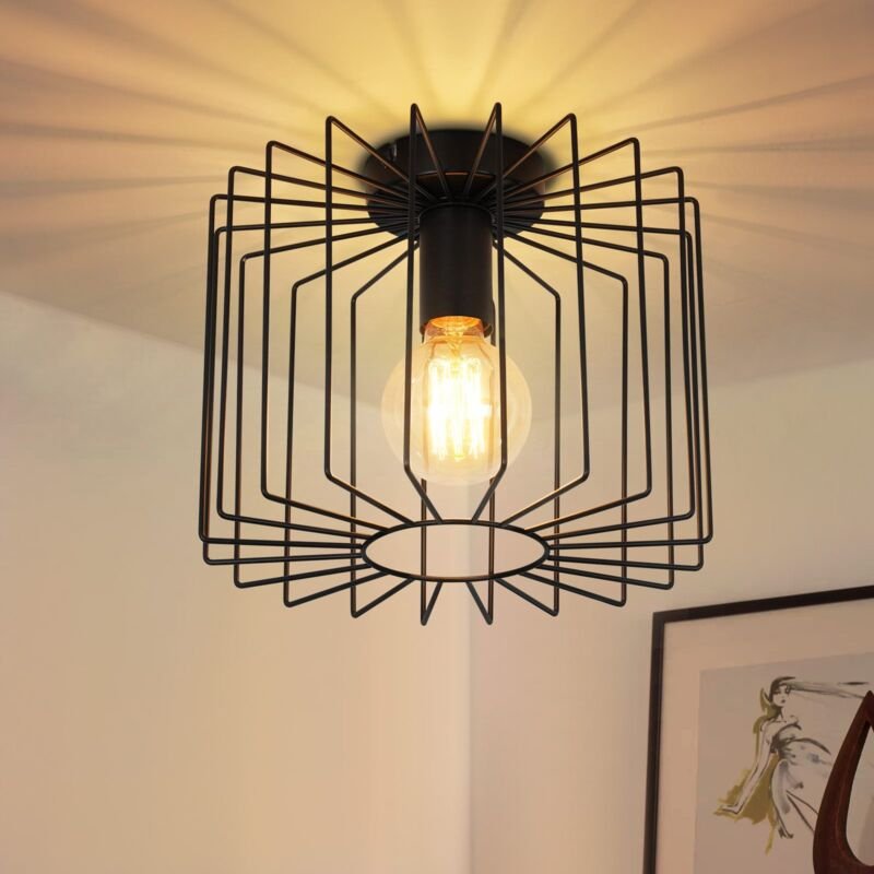 Deckenleuchte Vintage Gbly Deckenlampe Schwarz: Retro Metall Flurlampe Käfig E27 Wohnzimmerlampe Ø27CM Industrial Design...