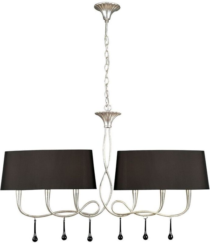 Inspired Mantra - Paola - Deckenanhänger 2 Arm 6 Licht E14, Silber mit schwarzen Schattierungen und schwarzen Glaströpfc...