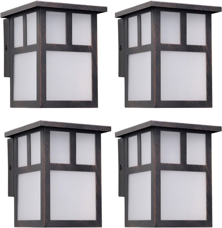 Osaka (4 unidades) Aplique de Pared Exterior Rústico de Estilo Japonés. Bombilla E27. Lámpara Jardín IP23 Marrón Óxido -...