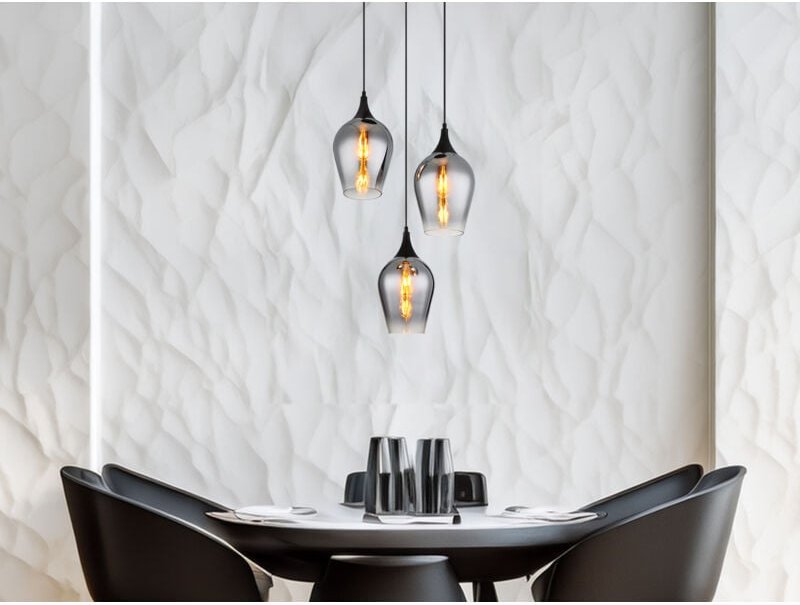 Ausgefallene led Pendelleuchte mit drei Rauchglas Lampenschirmen, ø 45cm