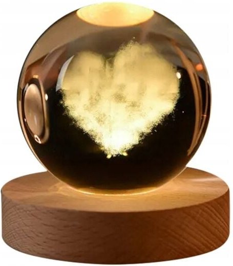 3D Glas Ball Nachtlicht 6cm USB Powered für Kinderzimmer Herz